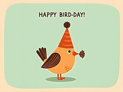 Funny Birthday Greeting Card Cute Bird in Party Hat