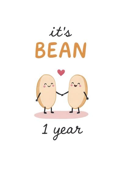 Funny Anniversary Greeting Card Cute Bean Illustration