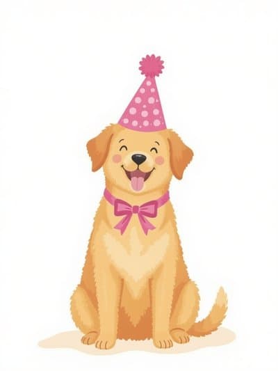 Funny Birthday Greeting Card Cute Dog in Party Hat