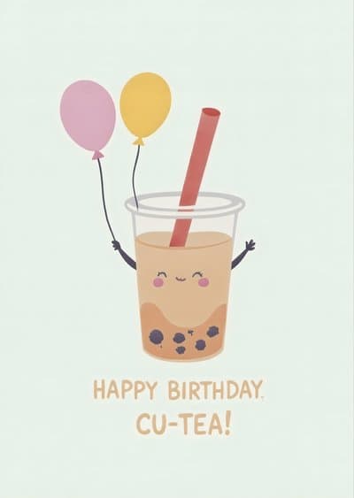 Funny Birthday Greeting Card Bubble Tea Cute Design