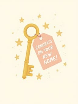 New Home Greeting Card Illustrated Key Design