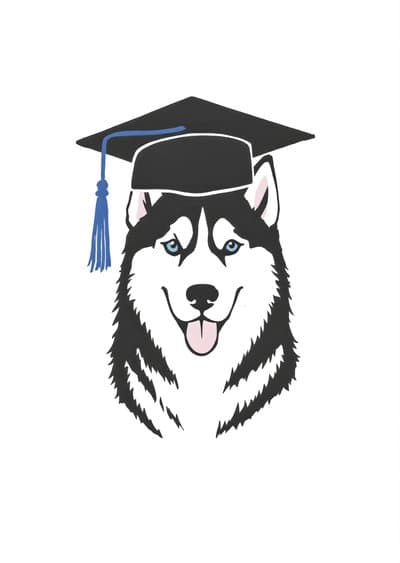 Graduation Card Husky with Cap Cute Illustrated Design