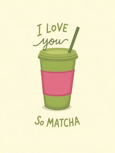 Funny Love Card Cute Matcha Illustration