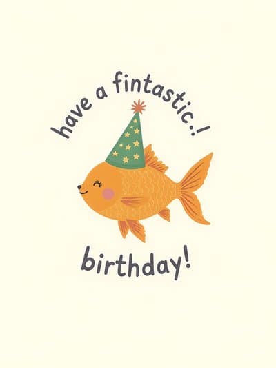 Funny Birthday Card with Cute Party Hat Fish Design