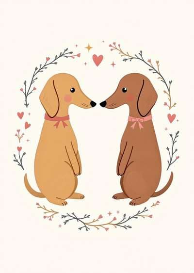 Dachshund Love Card Cute Illustrated Dogs