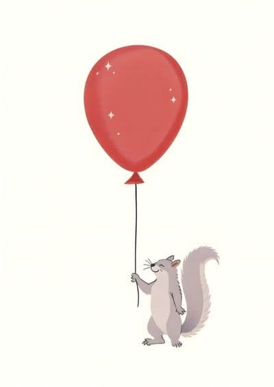 Cute Birthday Card Squirrel with Red Balloon
