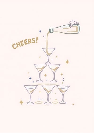 Funny Birthday Greeting Card Champagne Tower Cheers