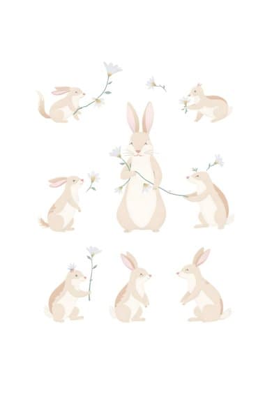Cute Bunny Greeting Card with Whimsical Flowers