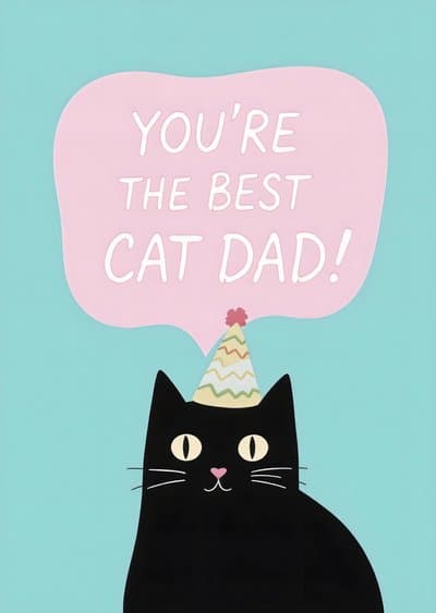 Funny Cat Dad Card with Cute Party Hat