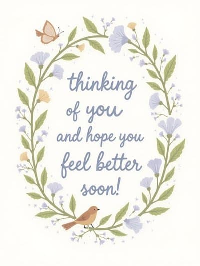 Feel Better Greeting Card with Cute Floral Wreath Design