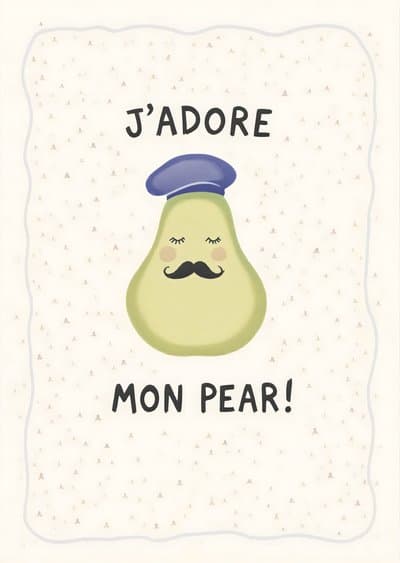 Funny French Pear Greeting Card Cute Illustrated Design