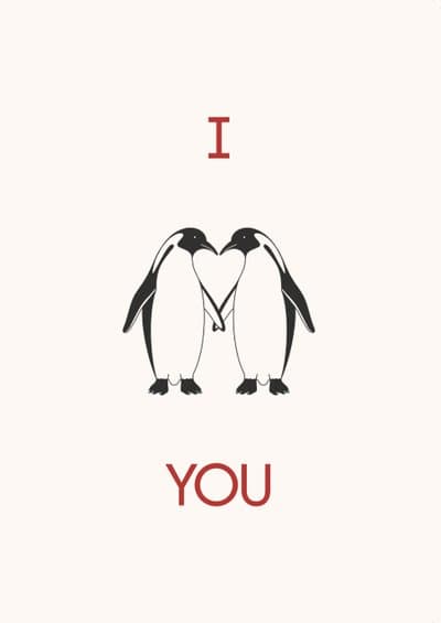 Romantic Greeting Card Penguins Holding Heart