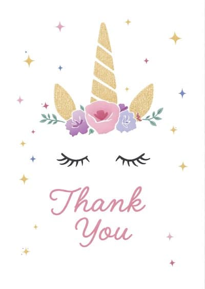 Thank You Unicorn Greeting Card with Glittery Horn
