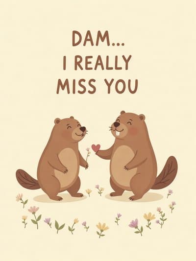 Funny Miss You Card Cute Beaver Illustration