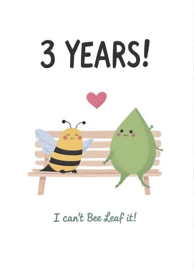 Anniversary Greeting Card Cute Bee Leaf Design