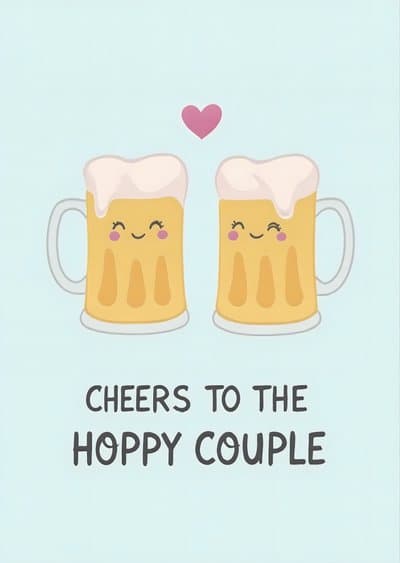 Funny Wedding Card Cute Beer Mugs Illustration