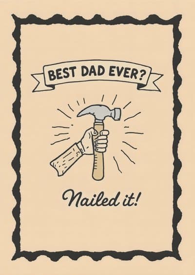 Funny Fathers Day Greeting Card Hand-Drawn Hammer Design