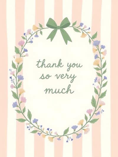 Thank You Card Floral Wreath Stripes Elegant Design