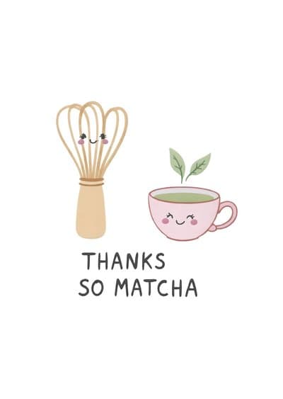 Funny Thank You Card Cute Matcha Whisk Illustration