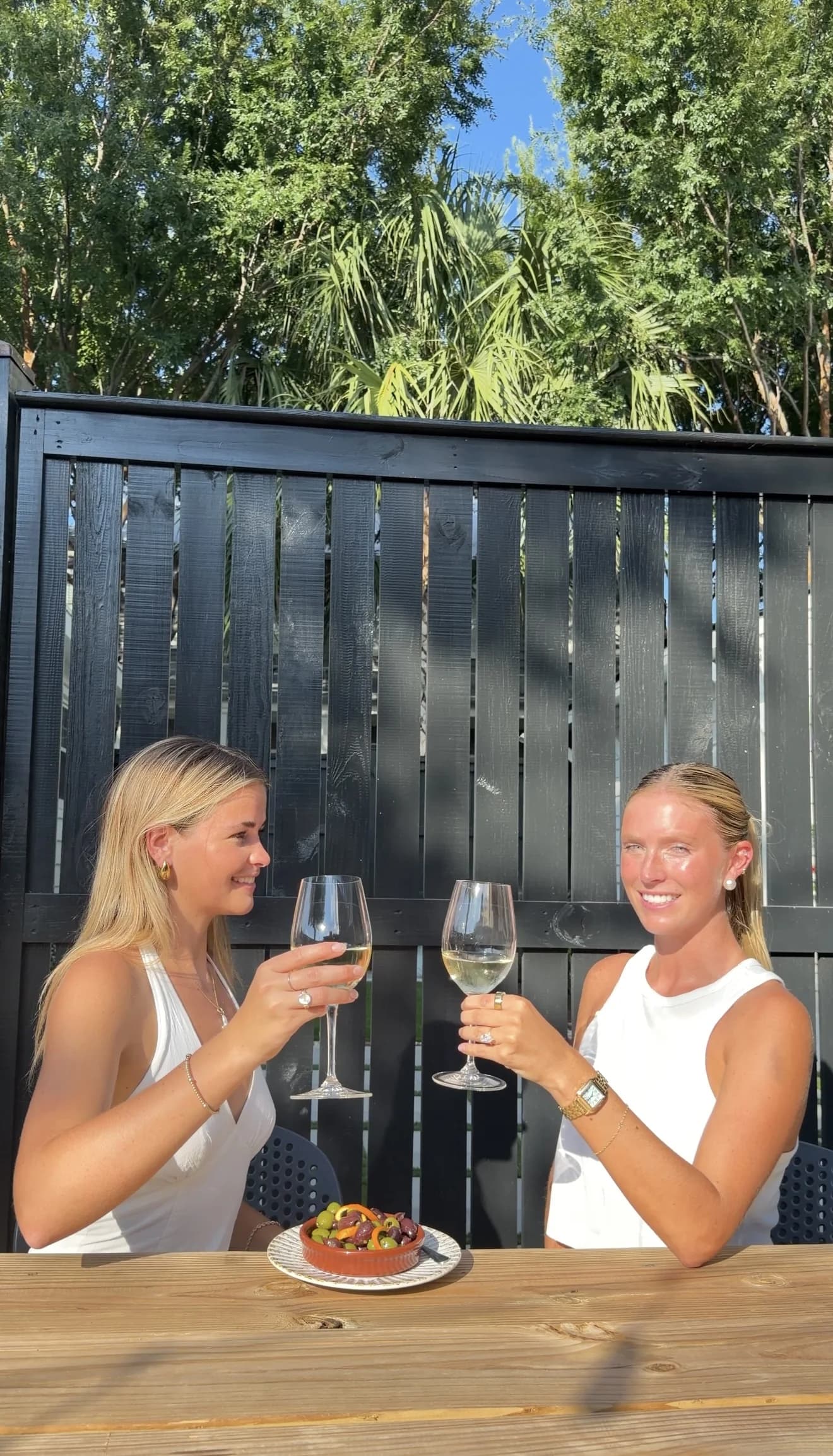 Two friends toasting glasses of wine at Sonder Wine Bar