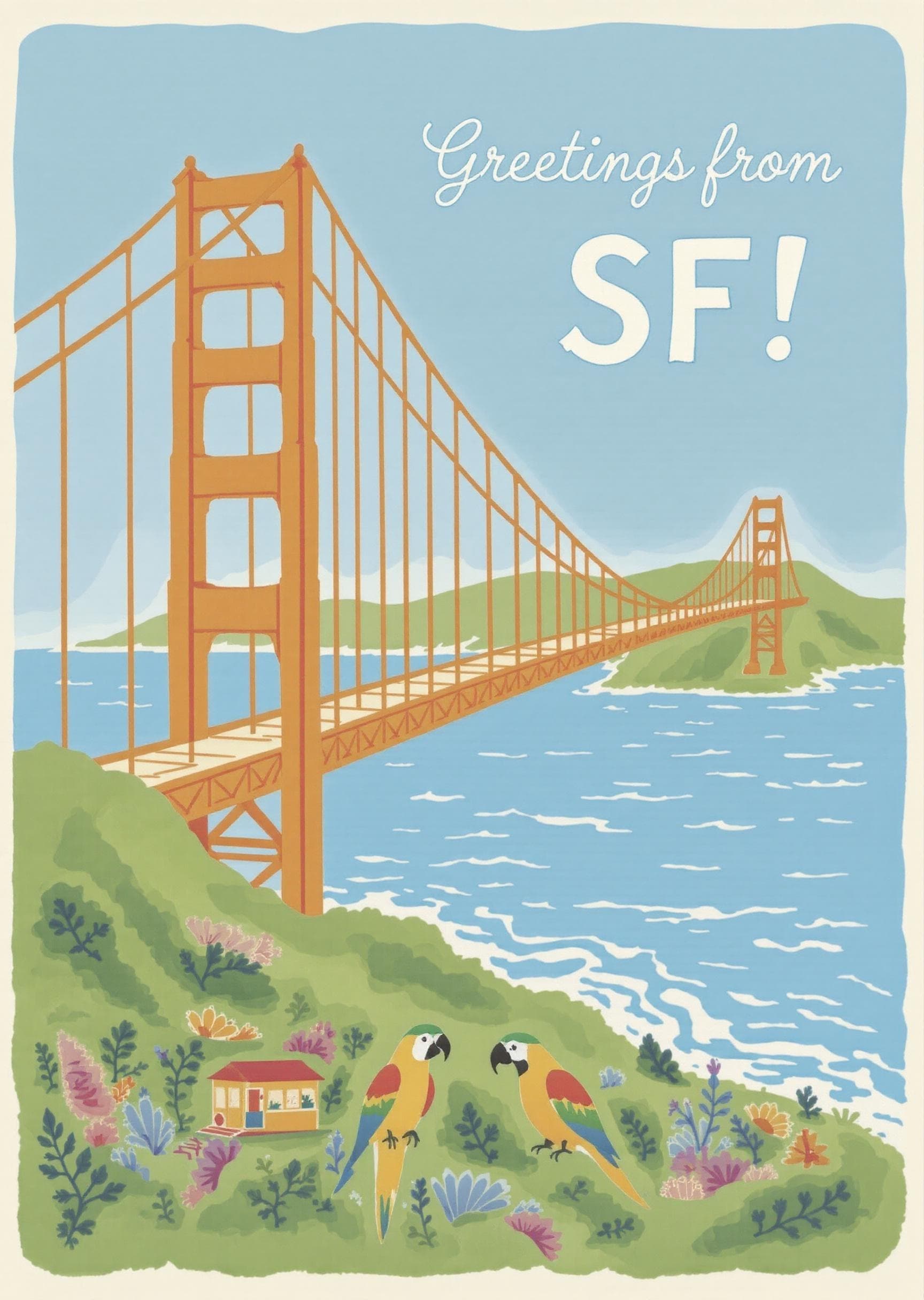 San Francisco Greeting Card Golden Gate Bridge Illustrated