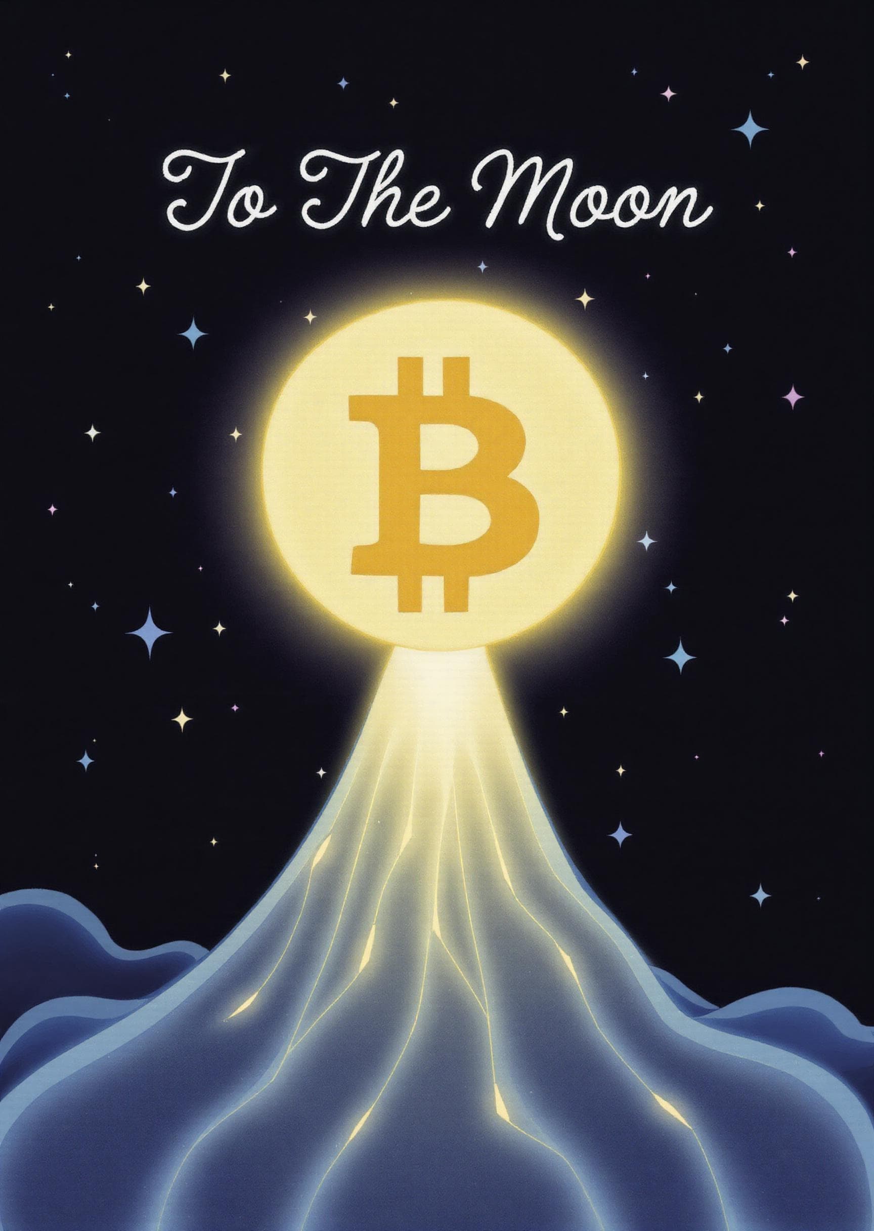 Bitcoin To The Moon Greeting Card with Shining Crypto Design