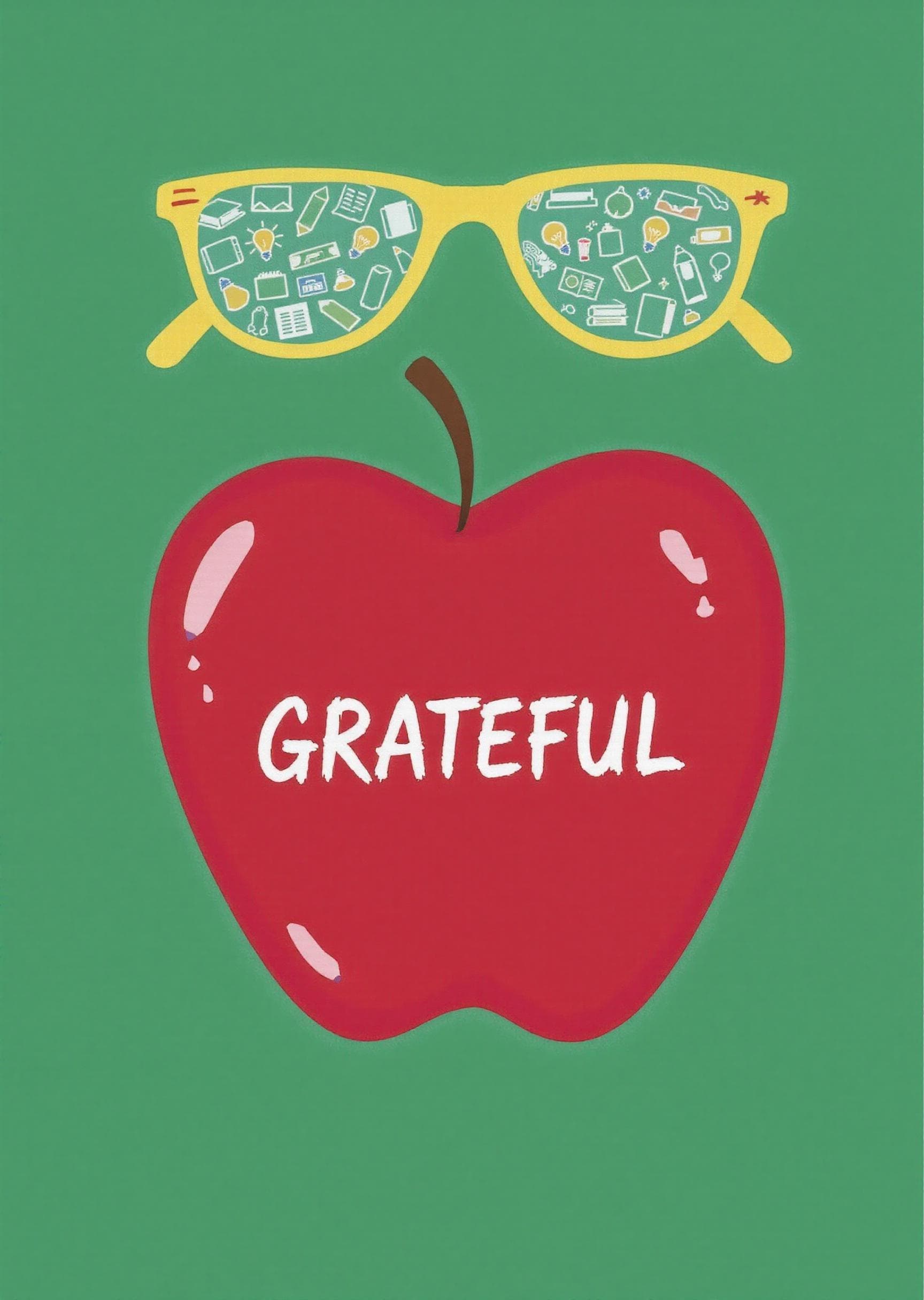 Thank You Greeting Card with Apple and Glasses Design