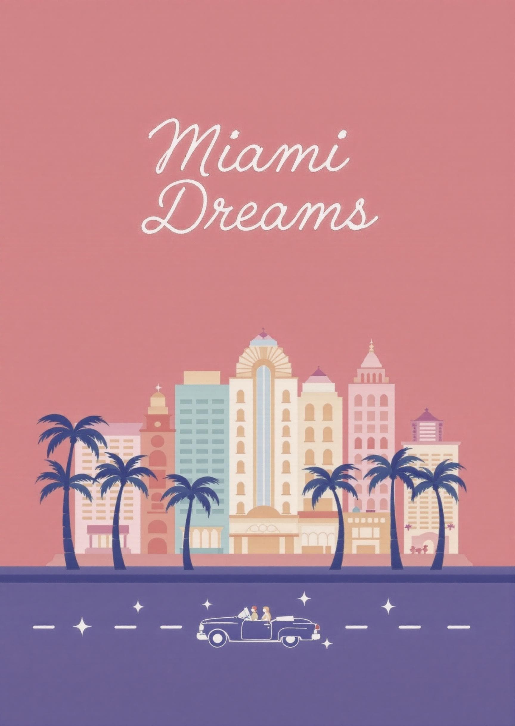 Miami Dreams Greeting Card Retro Pastel Skyline Design