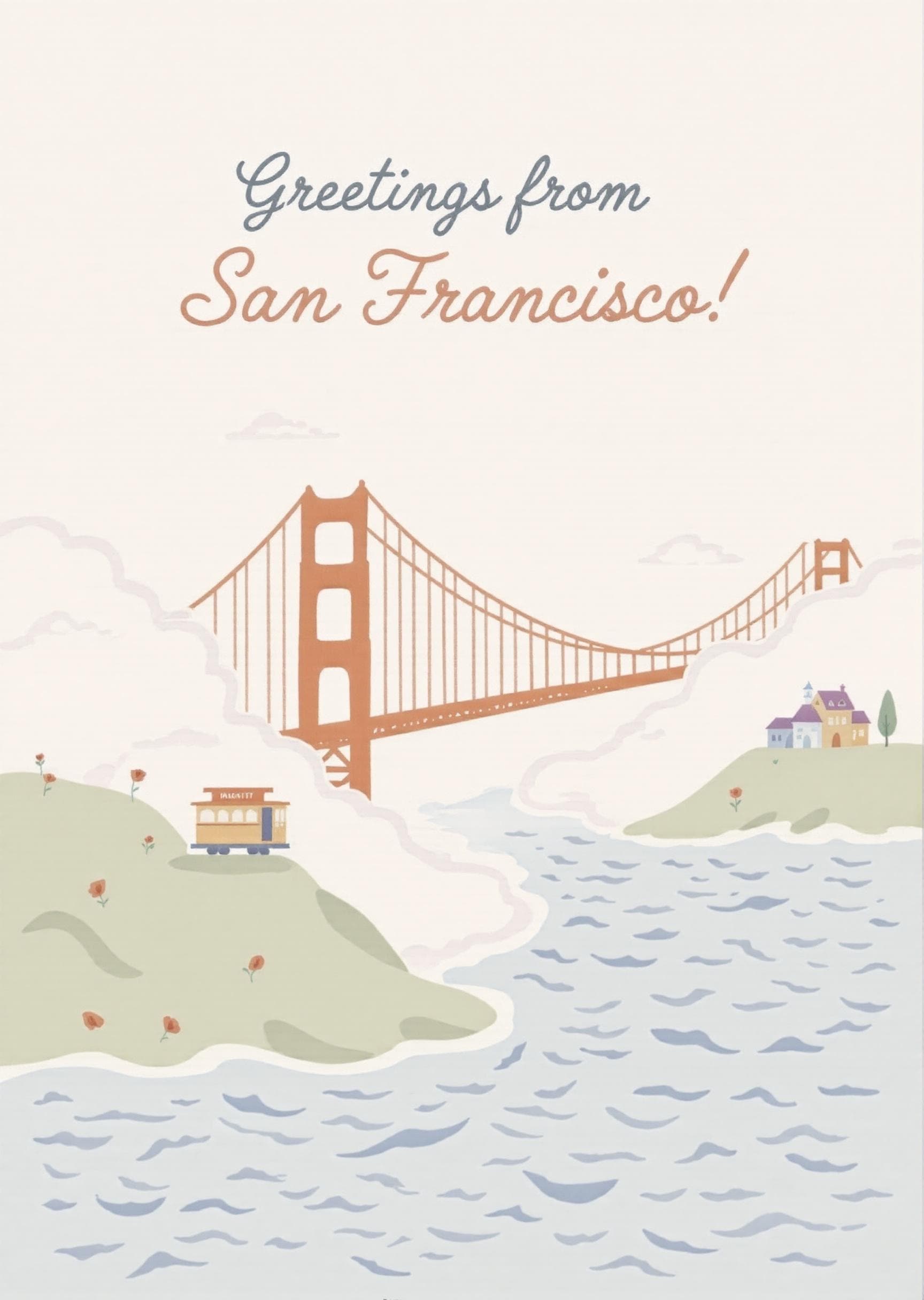 San Francisco Greeting Card Illustrated Golden Gate Bridge