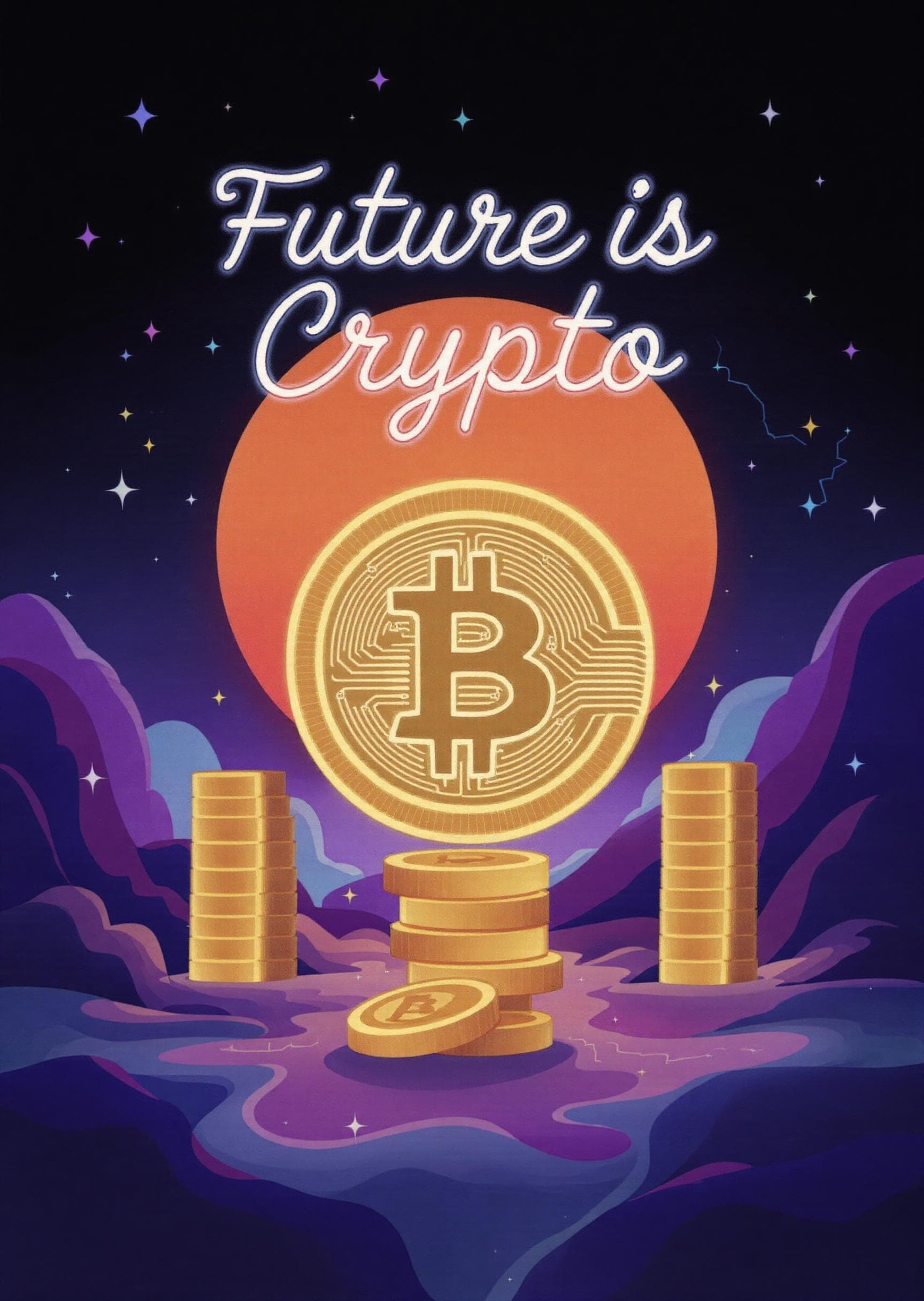 Crypto Greeting Card with Futuristic Bitcoin Design