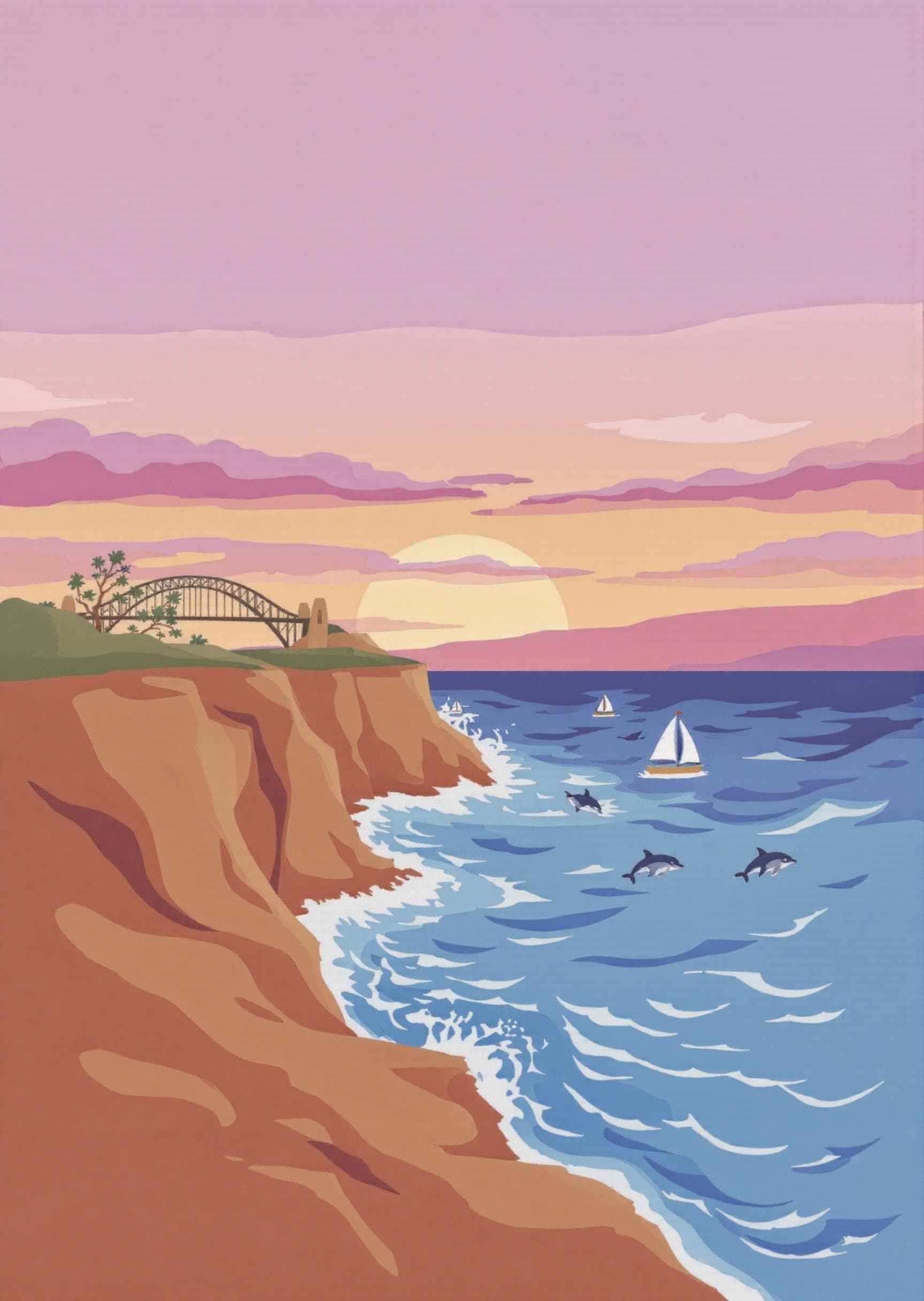 Ocean Sunset Greeting Card with Modern Coastal Art