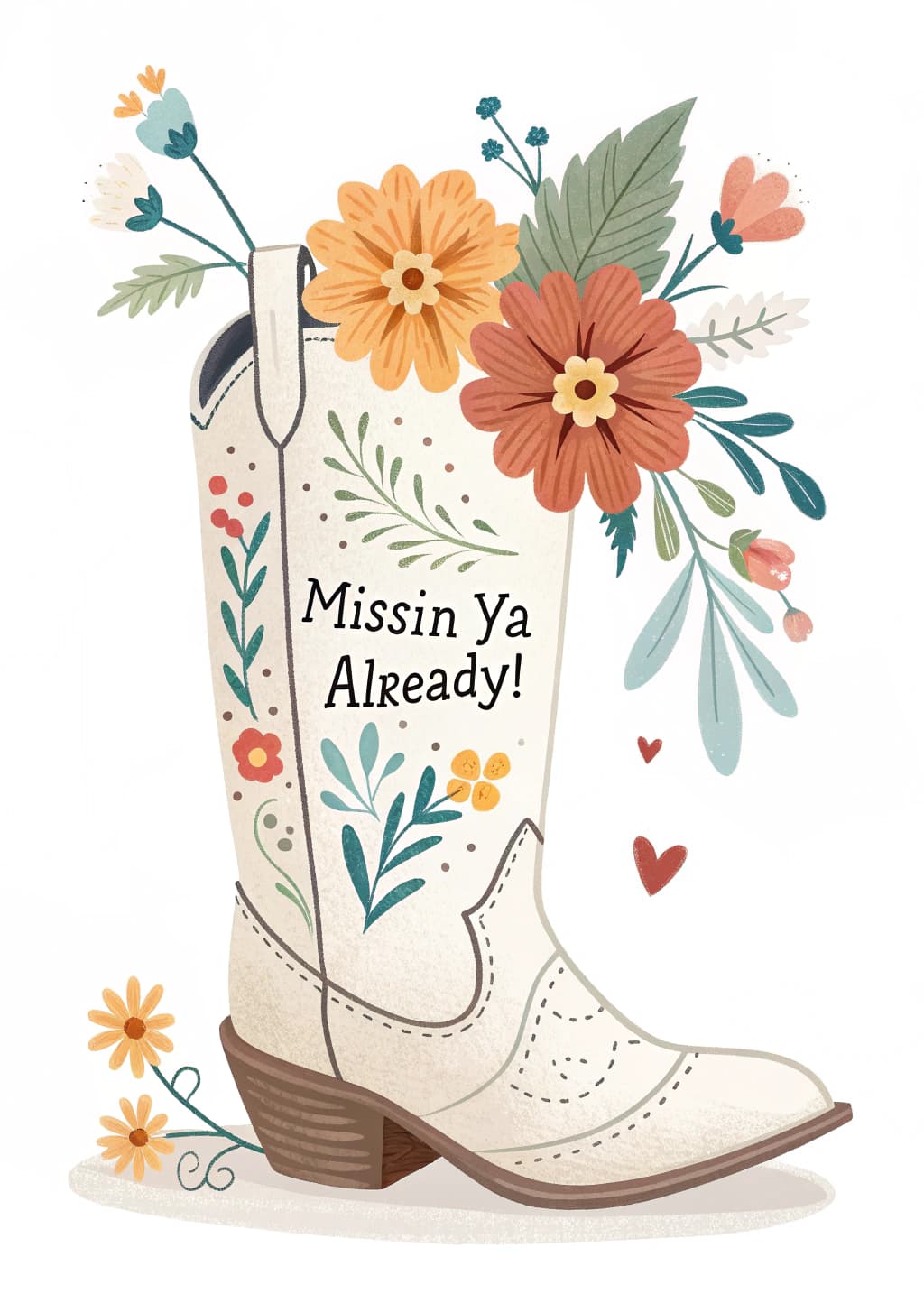 Miss You Greeting Card Floral Boot Design