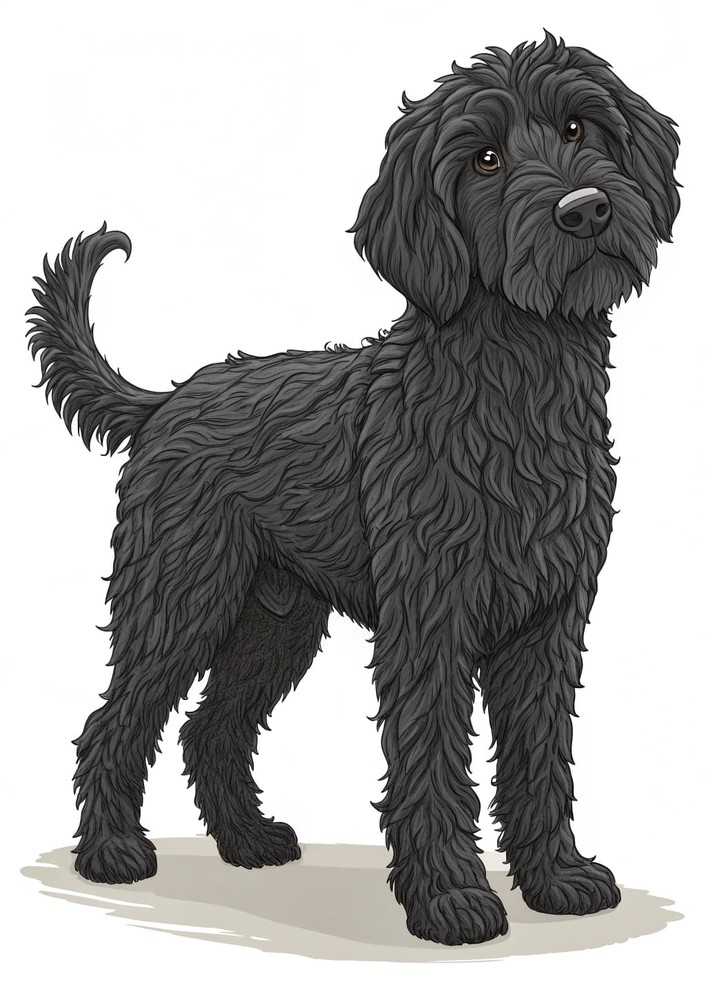 Funny Birthday Card Shaggy Black Dog Illustration