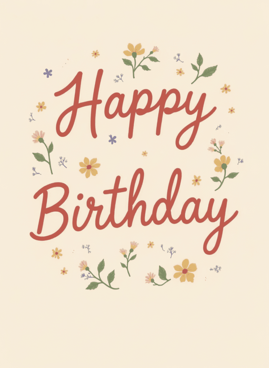 Funny Birthday Greeting Card Hand Lettered Floral Design