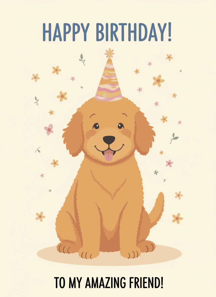 Funny Birthday Greeting Card Cute Puppy in Party Hat