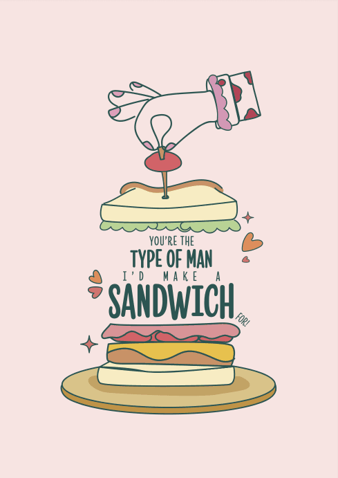 Funny Love Greeting Card Pie Sandwich Illustration