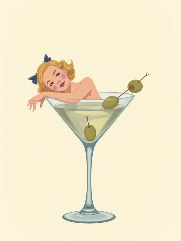 Funny Birthday Greeting Card Woman in Martini Glass