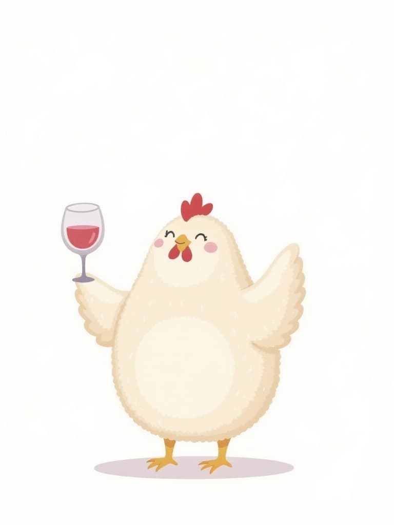 Funny Chicken Greeting Card with Wine Illustration