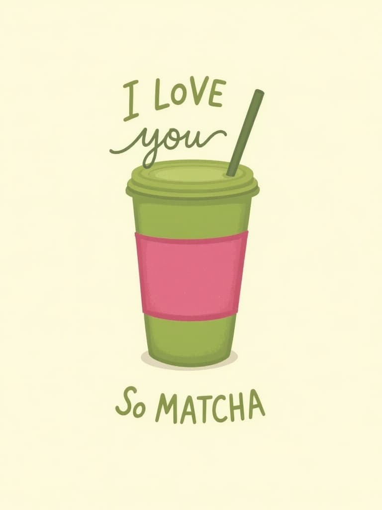 Funny Love Card Cute Matcha Illustration