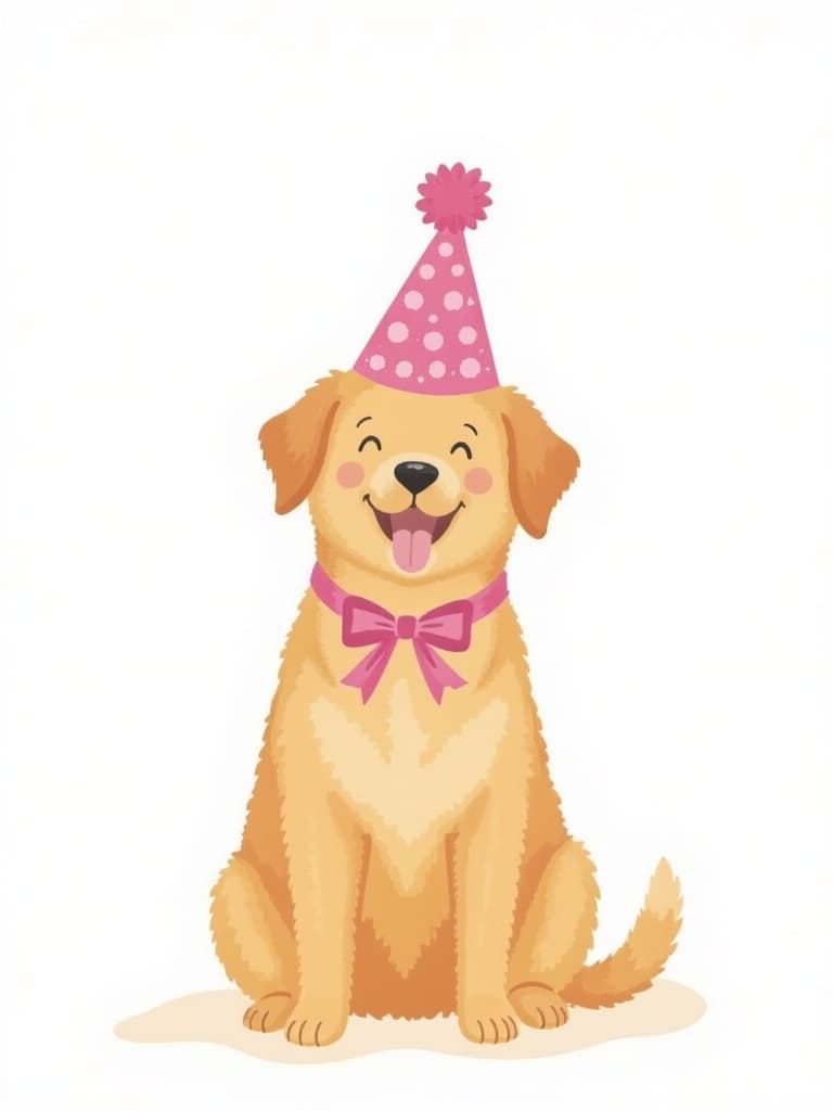 Funny Birthday Greeting Card Cute Dog in Party Hat