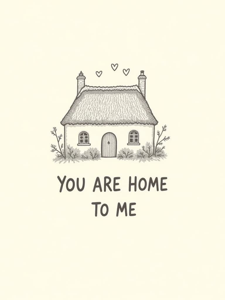 Romantic Greeting Card with Cozy Cottage Illustration