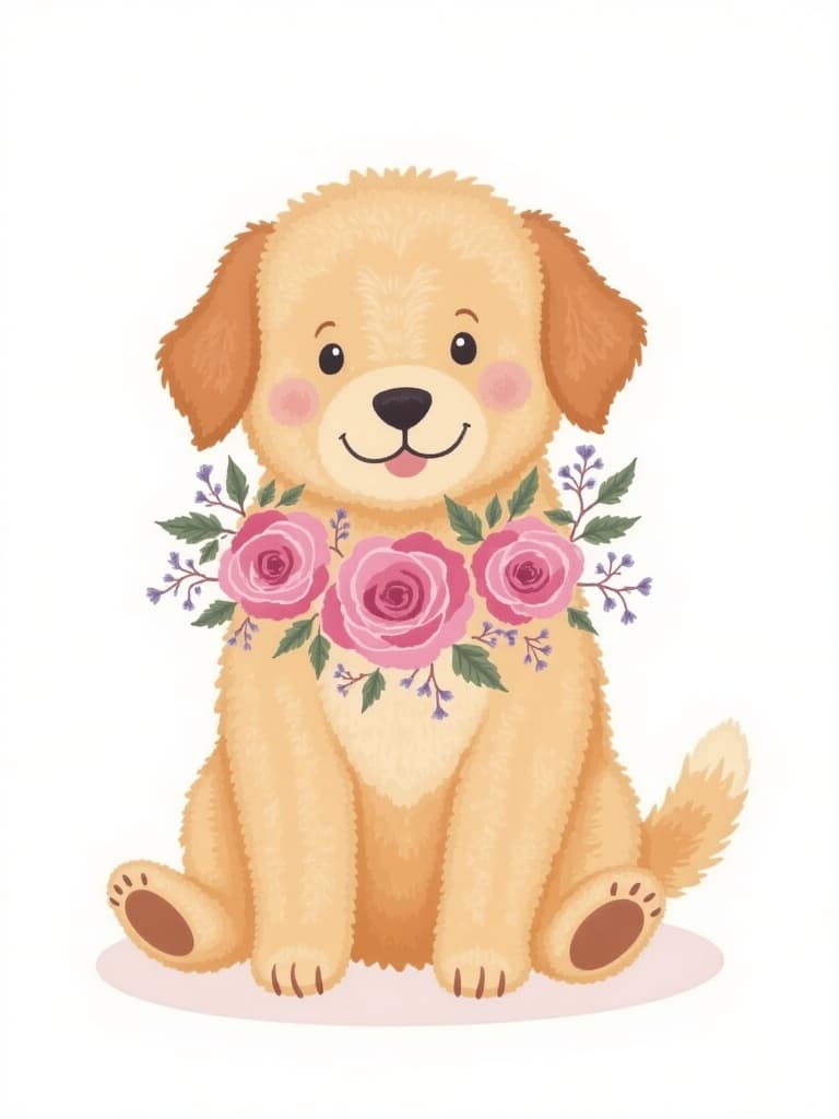 Cute Puppy Greeting Card with Floral Wreath