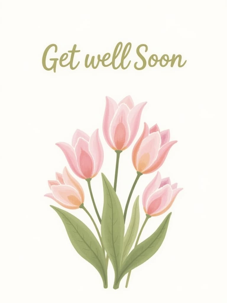 Get Well Soon Card Pink Tulips Modern Design