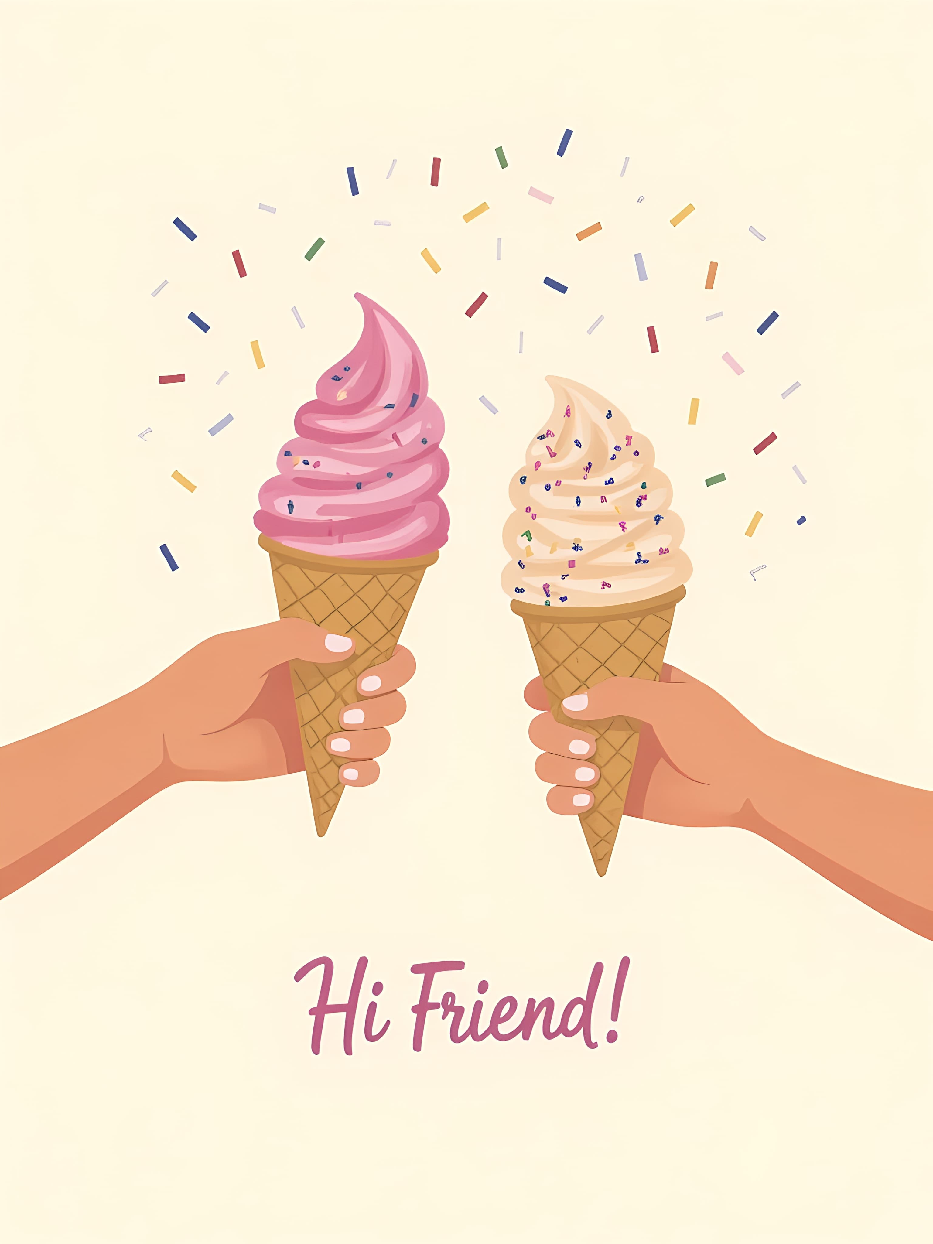 Friendship Greeting Card Two Ice Creams Cute Design