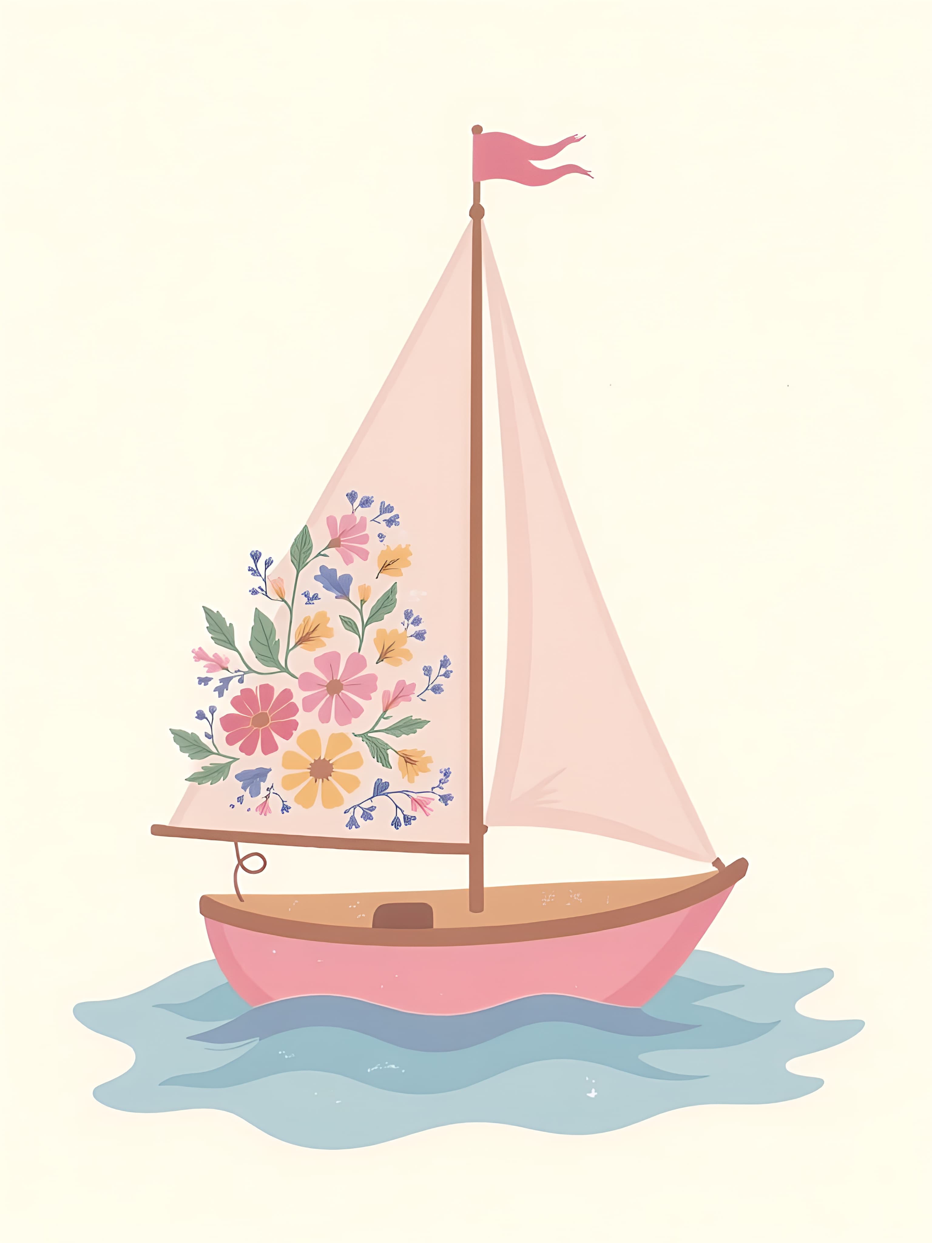 Sailboat Greeting Card with Floral Illustration