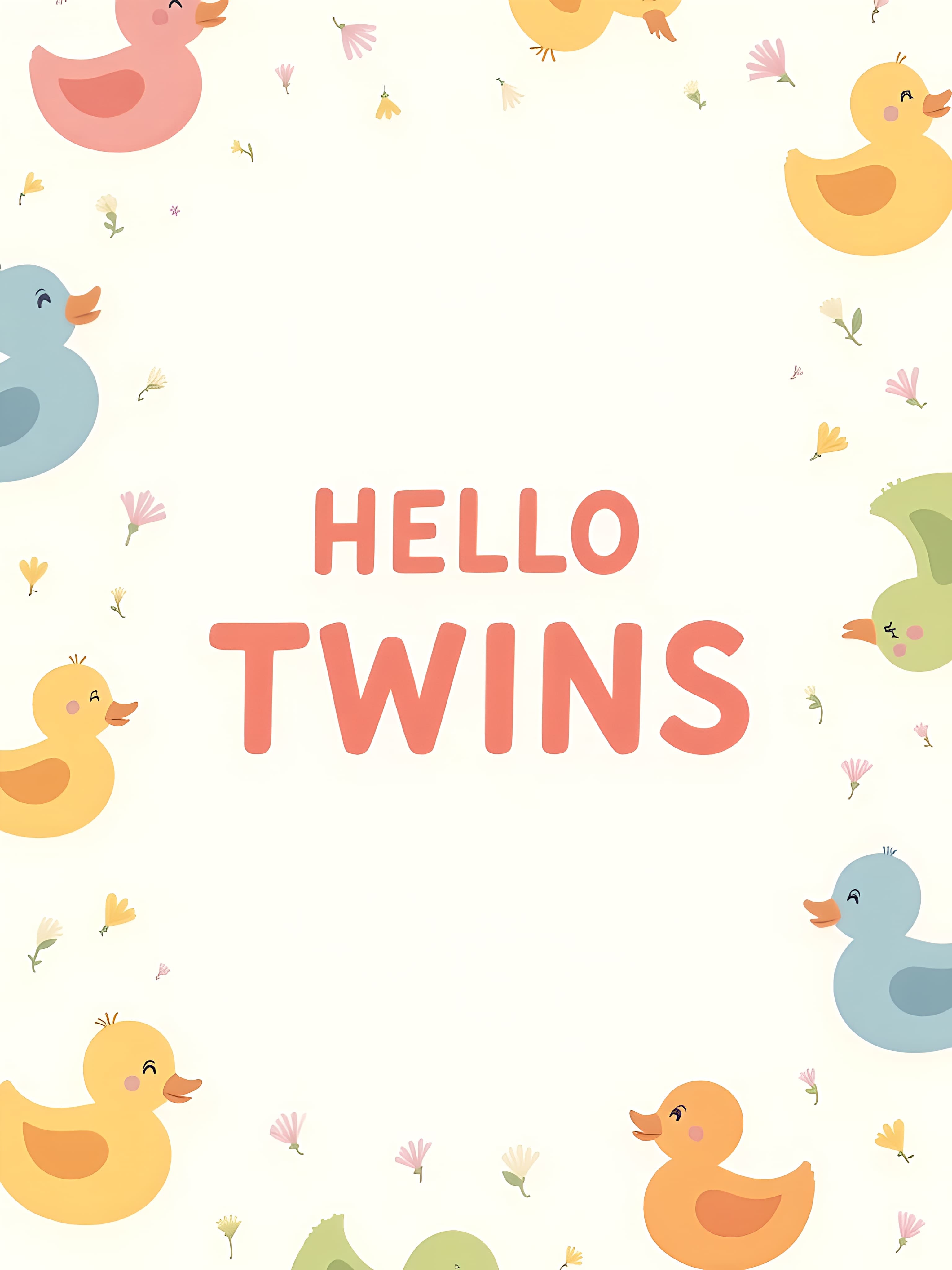 Twin Baby Greeting Card Cute Duck Design