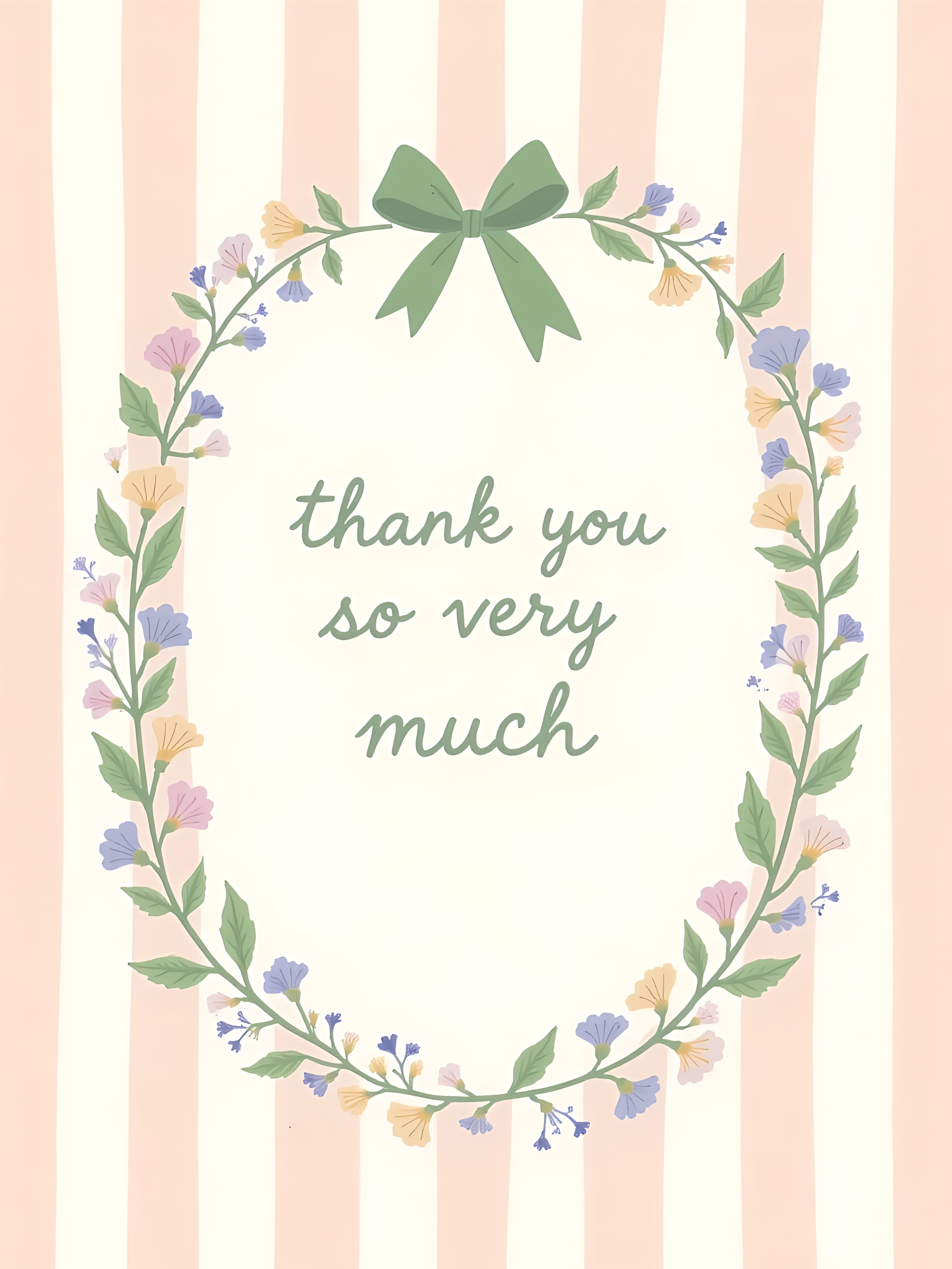 Thank You Card Floral Wreath Stripes Elegant Design