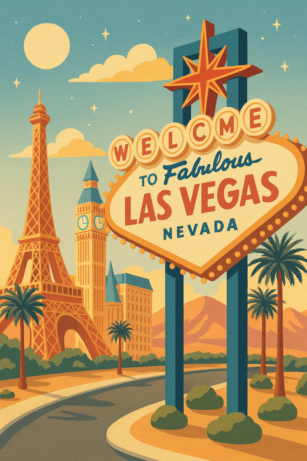Las Vegas Greeting Card Retro Illustrated Design