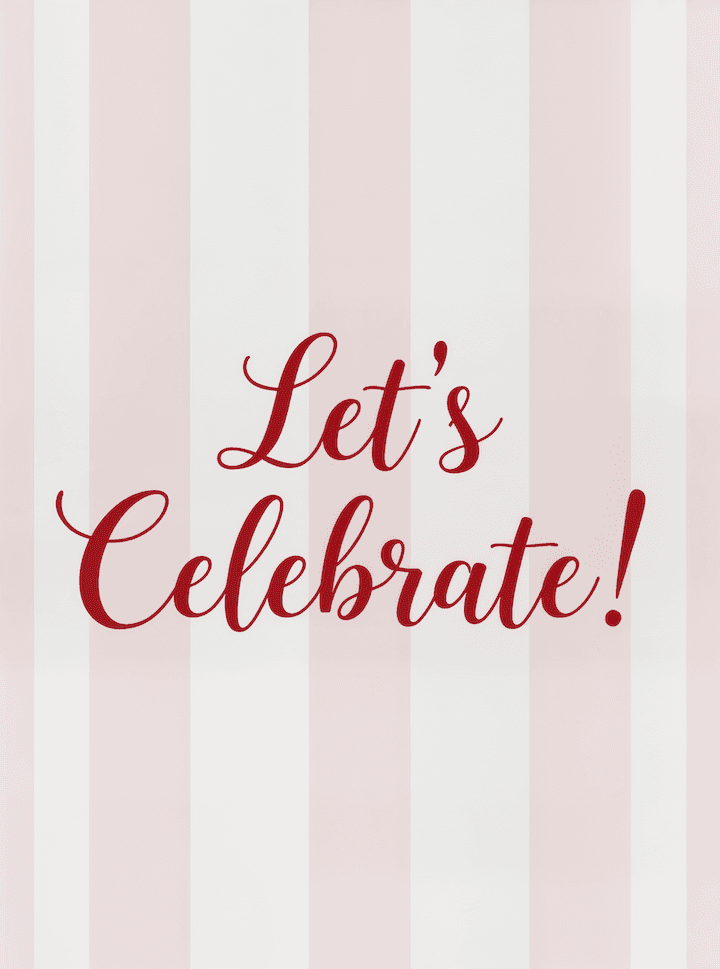 Celebration Greeting Card Red Script on Stripes