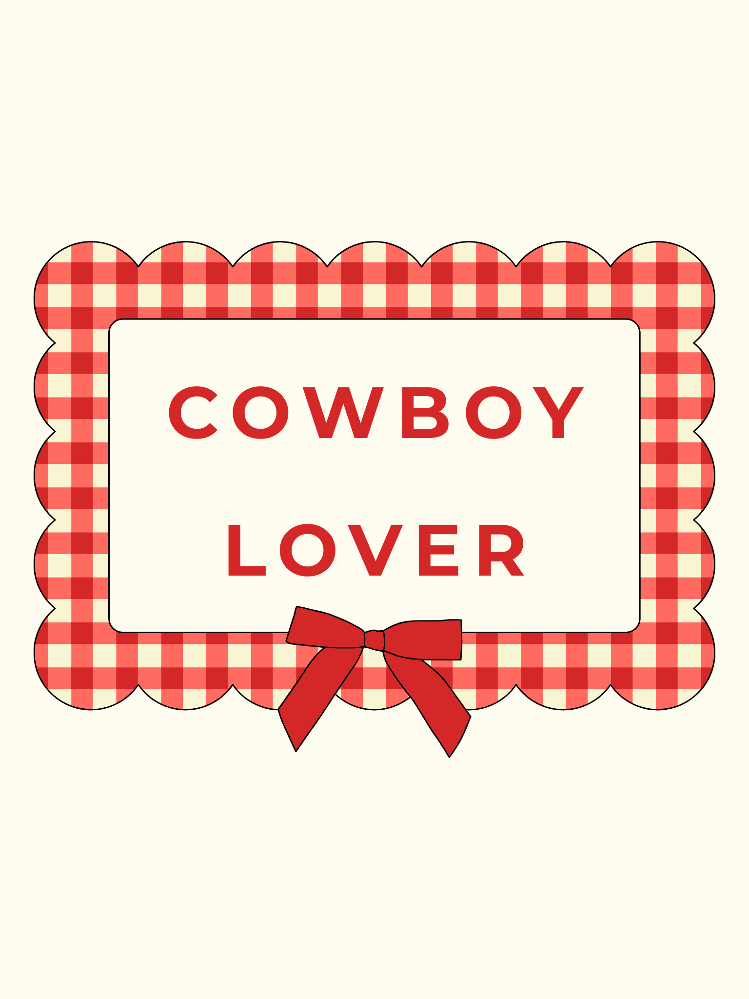 Cowboy Lover Greeting Card Red Gingham Bow